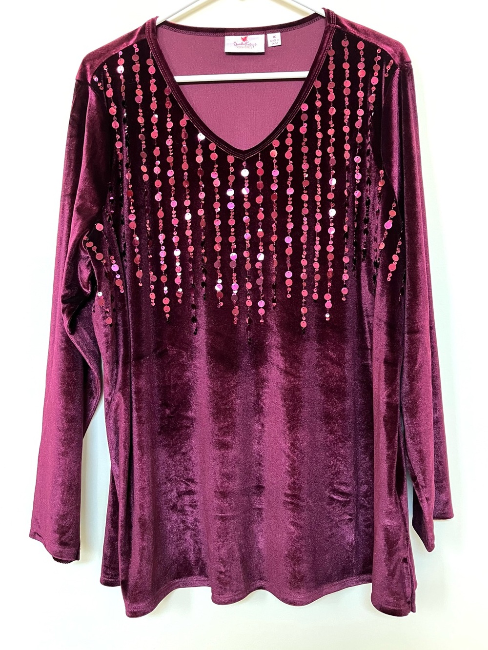 Soft Velor Embellished Top Rich Wine Colot